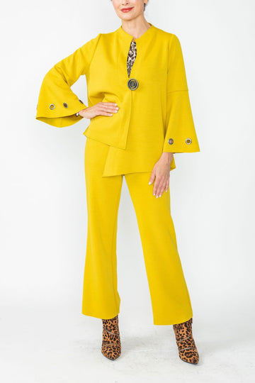 Mustard Eyelet Bell Sleeve One Button Jacket